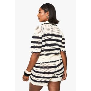 Short En Crochet Rayé "Plus" - Bleu Foncè - 56, Bleu Foncè