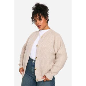 "Plus" Cardigan Bomber En Maille Côtelée Douce - Blanc Cassé - 44-46, Blanc Cassé