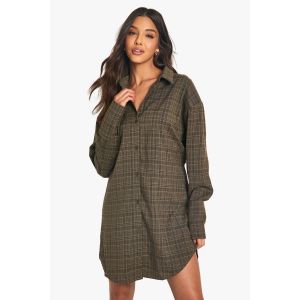Robe Chemise À Taille Cintrée À Carreaux - Marron - 34, Marron