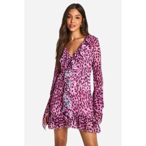 Robe-Chemise Léopard En Chiffon À Volants Extrêmes - Rose - 38, Rose