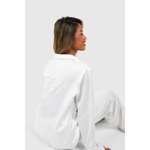 Ensemble Pyjama Chemise Et Pantalon En Satin « Bride » Pour Mariée Brodé À Manches Longues - Blanc Cassé - 44, Blanc Cassé