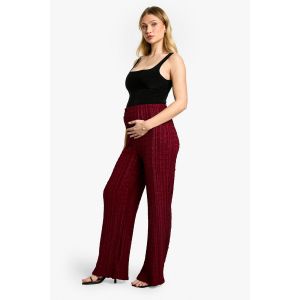 Pantalon De Maternité Texturé Froissé À Jambes Larges - Rouge Lie-De-Vin - 40, Rouge Lie-De-Vin