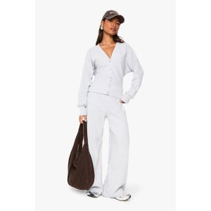 Pantalon À Jambes Larges En Côtes Brossées Avec Taille Minimale - Gris Perle - 44, Gris Perle