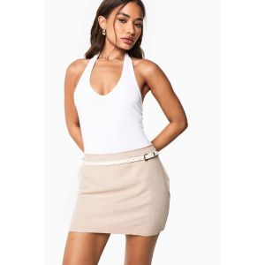 Mini-Jupe Effet Lin - Beige - 38, Beige