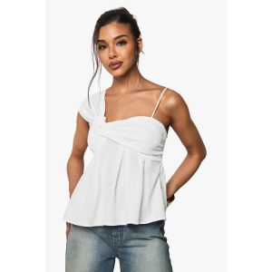 Top Camisole À Détails De Bretelle Et Nœud Tissé - Blanc - 38, Blanc