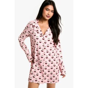 Chemise De Nuit À Manches Longues Imprimée Pudding De Noël - Rose - 36, Rose