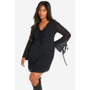 Robe Chemise À Volants Tissée "Plus" - Noir - 48, Noir