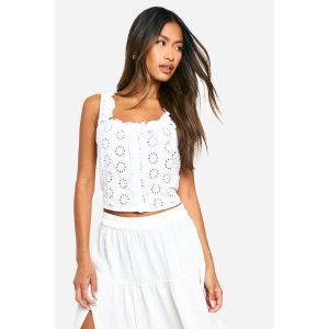 Corset En Broderie À Boutons - Blanc - 36, Blanc