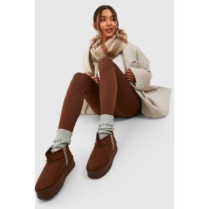 Bottes À Plateforme Cosy Avec Détail Brodé - Marron Chocolat - 36, Marron Chocolat