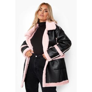 Grande Taille - Blouson Aviateur Avec Bords En Polaire Rose - 50, Rose