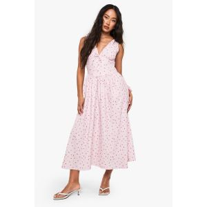 Ditsy Floral Tie Front Milkmaid Midaxi Dress - Rose - 46, Rose