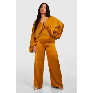 "Plus" Combinaison Grande Taille En Satin Mat À Manches Extrêmes - Jaune Or - 52, Jaune Or