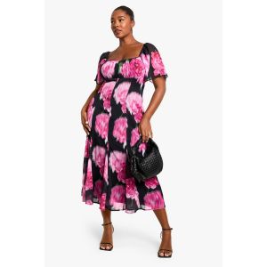 "Plus" Robe Midaxi À Imprimé Floral Et Bordure En Dentelle - Noir - 44, Noir