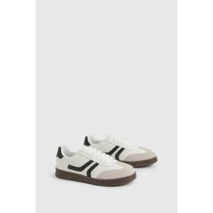 Contrast Stripe Flat Trainers - Blanc - 38, Blanc