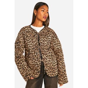 Leopard Tie Detail Padded Jacket - 38, Leopard