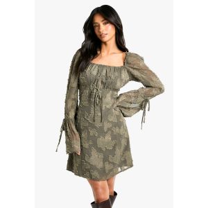 "Petite" Robe Chemisier En Burnout Floral À Manches Évasées - Foncé - 46, Foncé