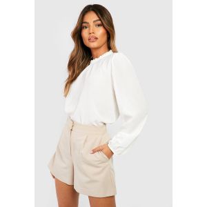 Blouse Tissée À Manches Longues Avec Col À Volants - Blanc Ivoire - 46, Blanc Ivoire