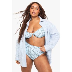 "Plus" Haut De Bikini Sous-Armatures À Imprimé Floral Gingham - Bleu Ciel - 56, Bleu Ciel