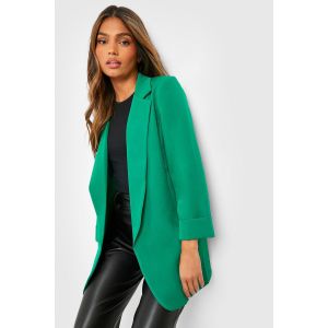 Boohoo Basics Blazer En Tissu Tissé À Manchette Tournante, Coupe Décontractée - Vert Fluo / Néon - 34, Vert Fluo / Néon