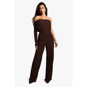 Combinaison Texturée Asymétrique À Une Épaule Et Jambes Larges - Marron Chocolat - 42, Marron Chocolat