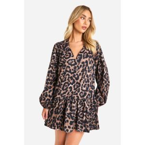 Robe Chemise À Ourlet Tombé Léopard - Marron - 36, Marron