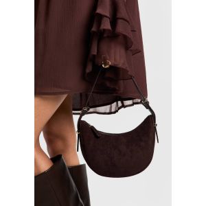 Sac Structuré Demi-Lune En Synthétique-Suède - Marron Chocolat - One Size, Marron Chocolat