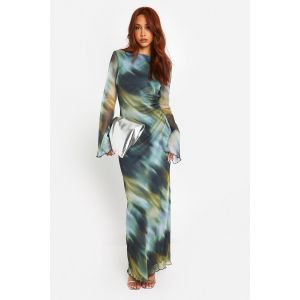 Robe Maxi À Imprimé Abstrait Dos Scoop - Vert - 42, Vert