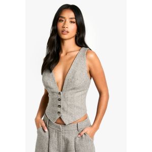 "Petite" Gilet À Effet Laine Pied-De-Poule - Gris - 38, Gris