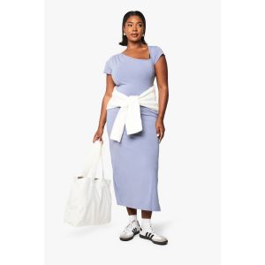 Robe Midaxi Asymétrique "Plus" À Manches Cap Et Fronces - Bleu - 56, Bleu