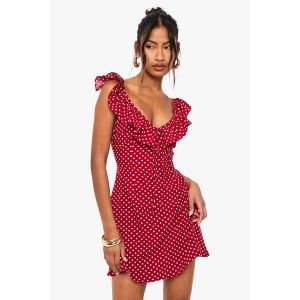 Robe Mini À Pois Et Volants - Rouge - 46, Rouge
