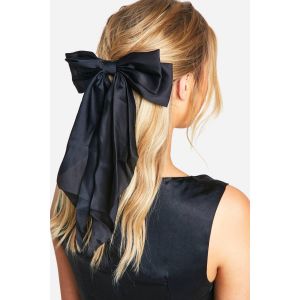 Barrette À Cheveux Large En Satin Avec Nœud Noir - One Size, Noir