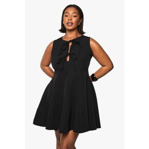 "Plus" Robe Skater Sans Manches Avec Détail Noeud - Noir - 56, Noir