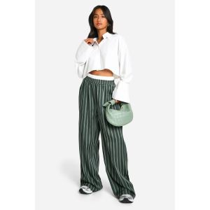"Petite" - Pantalon Large À Rayures Et Taille Contrastante - Vert - 40, Vert