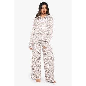 Ensemble Pyjama Chemise Manches Longues Et Pantalon À Imprimé Western - Beige - 36, Beige