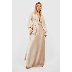 Robe Maxi Satin À Twist Frontal - Champagne - 36, Champagne