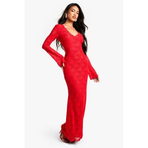 Robe Maxi En Dentelle À Décolleté Plongeant - Rouge - 38, Rouge