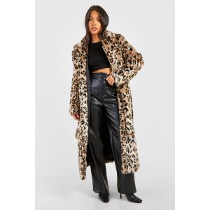 "Petite" Manteau Maxi En Synthétique Léopard Ceinturé - Leopard - 42, Leopard