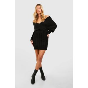 Robe Pull Côtelée À Épaules Dénudées - Noir - M, Noir