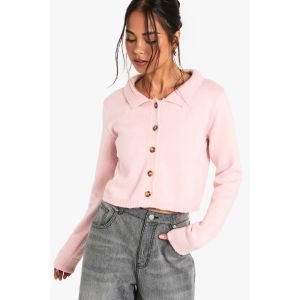 Cardigan À Maille Boutonné Avec Col - Rose - S, Rose