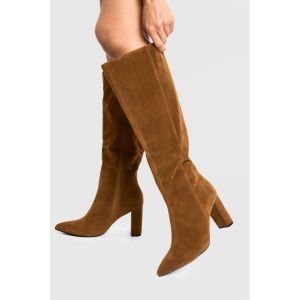 Bottes Mi-Hautes À Bout Pointu En Faux Suède À Coupe Large - Marron Taupe - 41, Marron Taupe