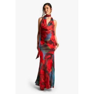 Robe Longue Dos Nu En Mousseline De Soie - Multicolore - 44, Multicolore