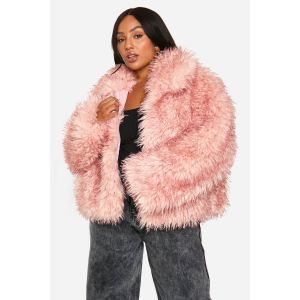 "Plus" Shaggy Faux Fur Coat - Rose - 50, Rose