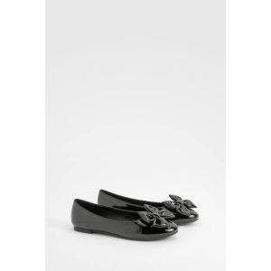 Ballerine En Cuir Verni À Nœud Et Bout Rond - Noir - 41, Noir