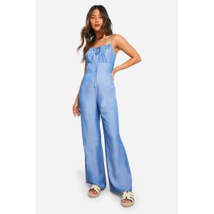 Combinaison En Chambray À Décolleté En Trou-De-Serrure Et Jambes Larges - Bleu - 42, Bleu