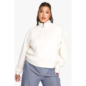 "Plus" Sweat-Shirt Polaire Mi-Zip En Taille "Plus" - Blanc Cassé - 52, Blanc Cassé