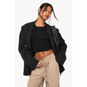 Button Detail Tank Vest Top - Noir - 40, Noir