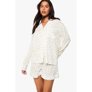 Ensemble Pyjama À Manches Longues Et Short En Étamine Imprimé Citron - 34, Citron