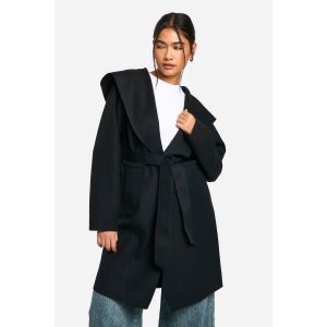 Manteau En Laine À Capuche - Noir - 38, Noir