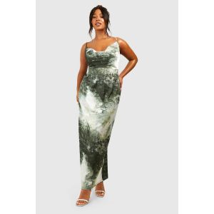 Robe Maxi En Satin Imprimé Effet Marbre "Plus" - Vert - 50, Vert