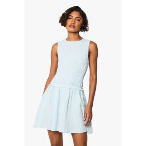 Robe Patineuse À Col Rond En Gingham Pour Femmes De Grande Taille - Bleu Ciel - 38, Bleu Ciel